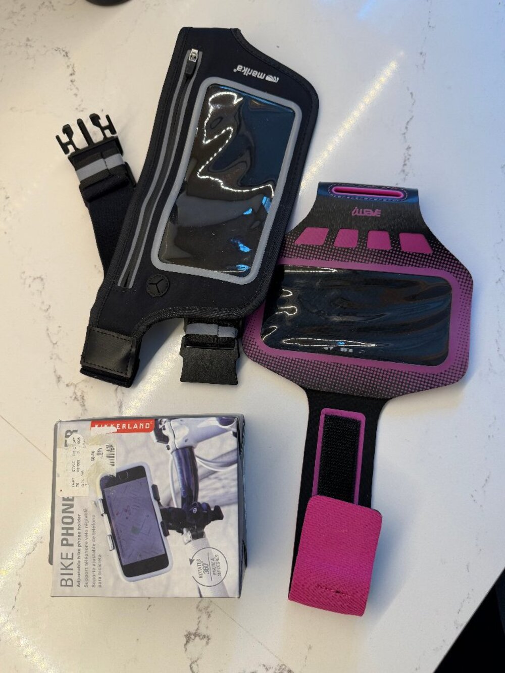 3-PC Workout Phone Holder Bundle - Waist Belt, Armband, New Bike Holder